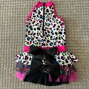 Awish Pink Multicolor Leopard Print Dance Costume with Black Bow